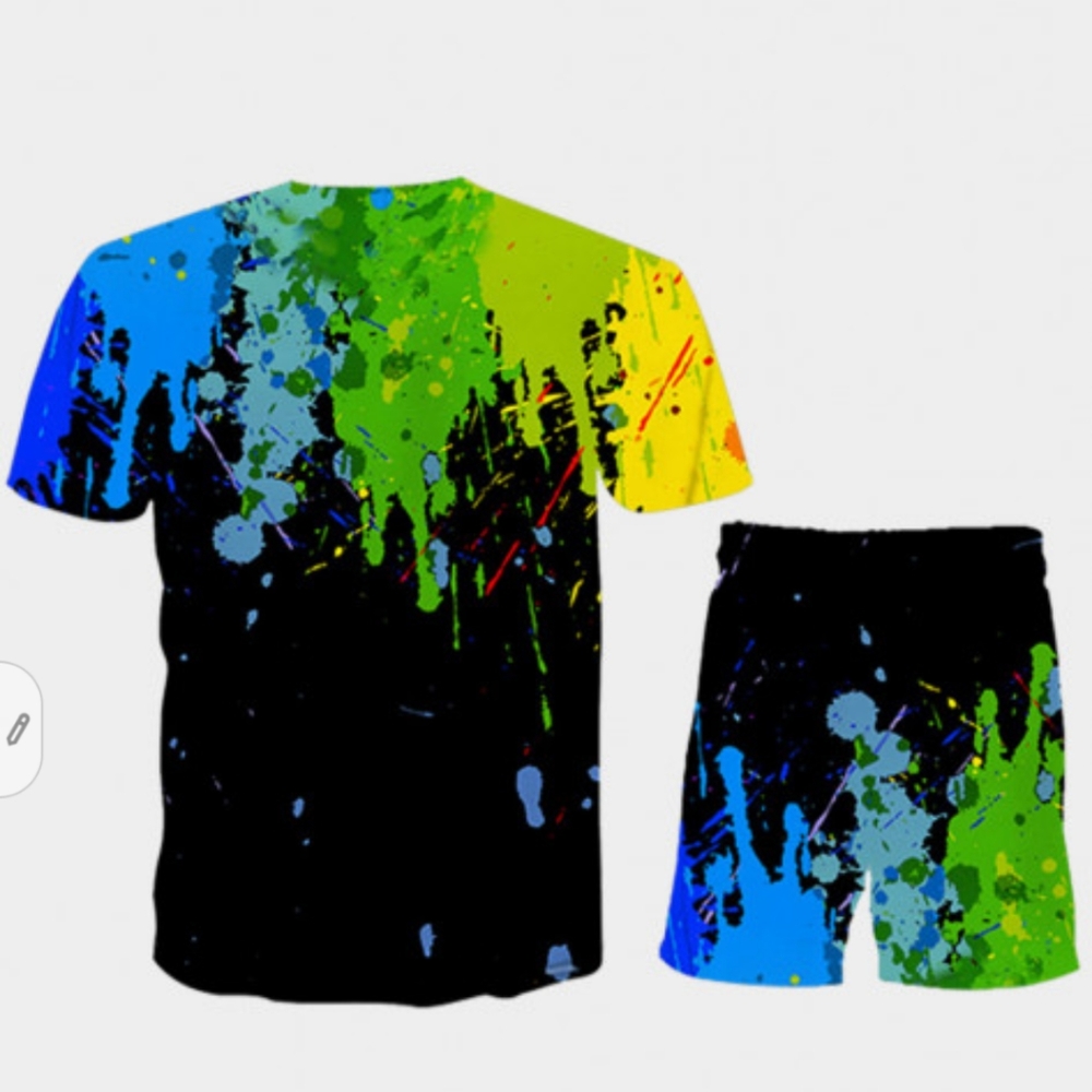 Casual Splash Ink Print Black 2 piece short set